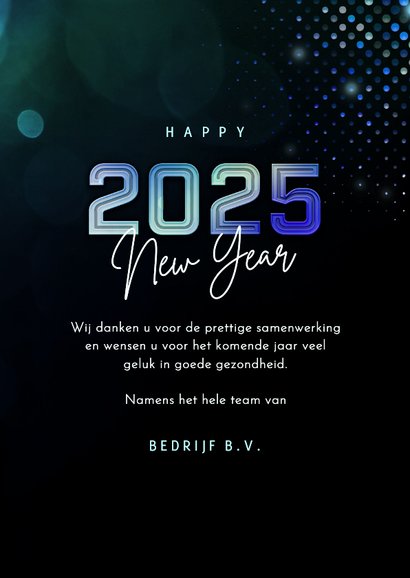 Nieuwjaarskaart futuristisch modern 2025 blauw met foto 3