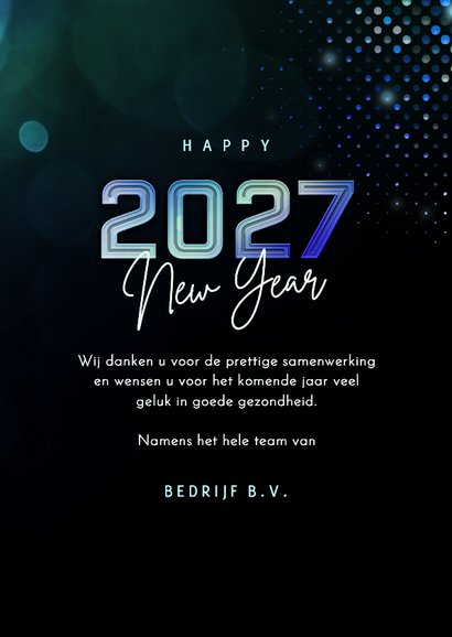 Nieuwjaarskaart futuristisch modern 2027 blauw met foto 3