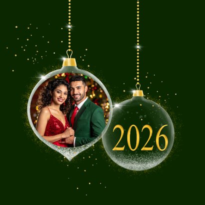 Nieuwjaarskaart glasballen met kardinaalsvogel 2