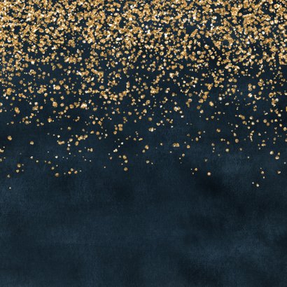 Nieuwjaarskaart goud confetti oliebollen en twee foto's Achterkant