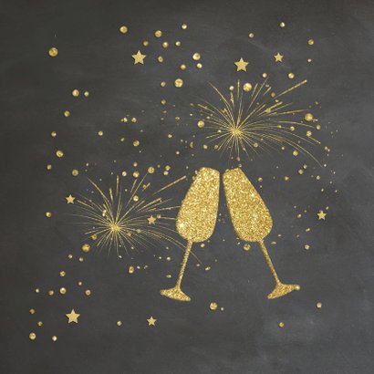 Nieuwjaarskaart goud krijtbord 2