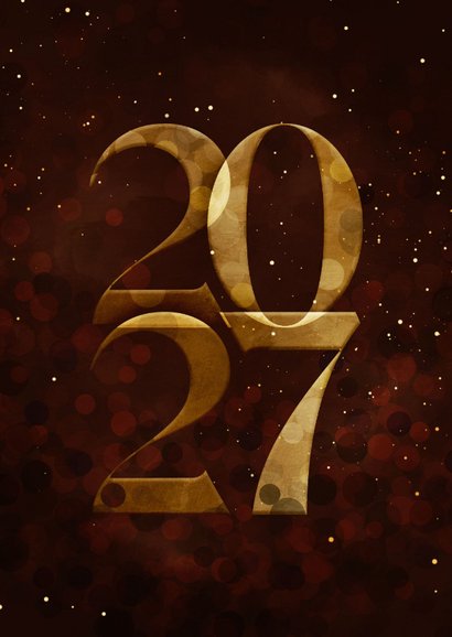 Nieuwjaarskaart gouden 2027 donkerrood stijlvol 2