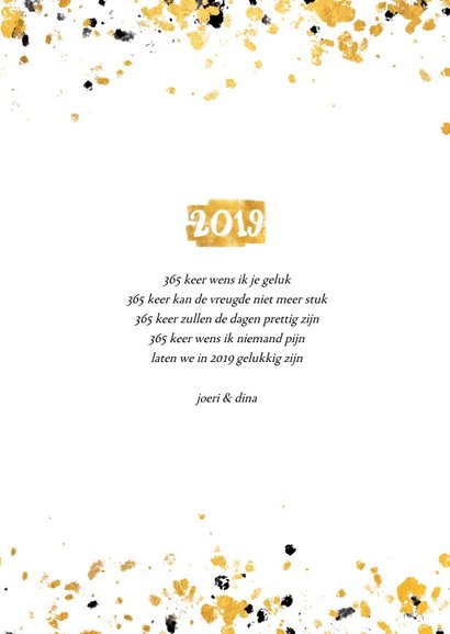 Nieuwjaarskaart gouden vlak '2019' confetti 3