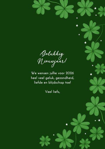 Nieuwjaarskaart groen klavertjes vier geluk 2026 3