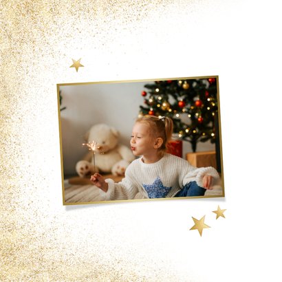 Nieuwjaarskaart grote foto gouden rand gelukkig nieuwjaar 2