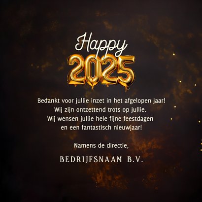 Nieuwjaarskaart happy 2025 folieballonnen goud  3