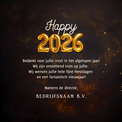 Nieuwjaarskaart happy 2026 folieballonnen goud 3