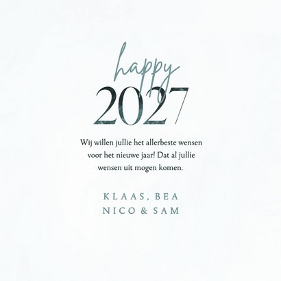 Nieuwjaarskaart happy 2027 lichtblauw met sneeuwvlokken 3