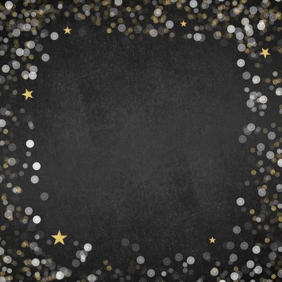 Nieuwjaarskaart happy healthy krijtbord confetti goud ster Achterkant