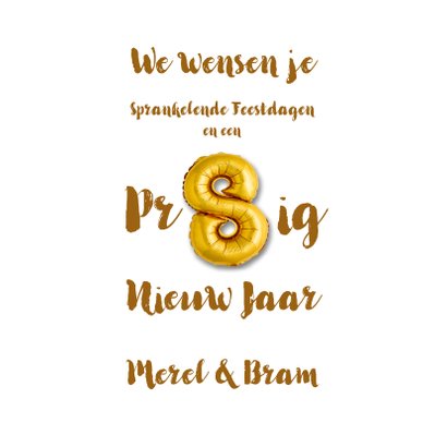 Nieuwjaarskaart Happy New Year 2020 ballonnen goud op hout 3