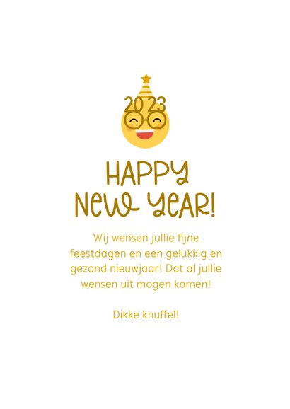 Nieuwjaarskaart happy new year emoji met 2023 bril 3