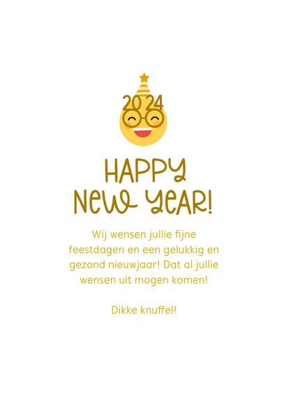 Nieuwjaarskaart happy new year emoji met 2024 bril 3