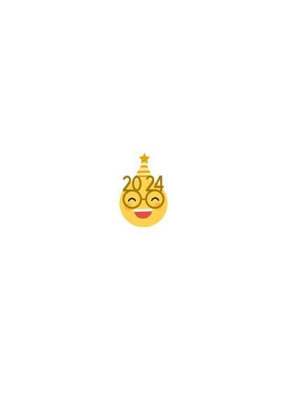 Nieuwjaarskaart happy new year emoji met 2024 bril Achterkant
