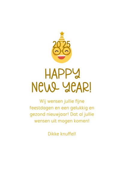 Nieuwjaarskaart happy new year emoji met 2025 bril 3