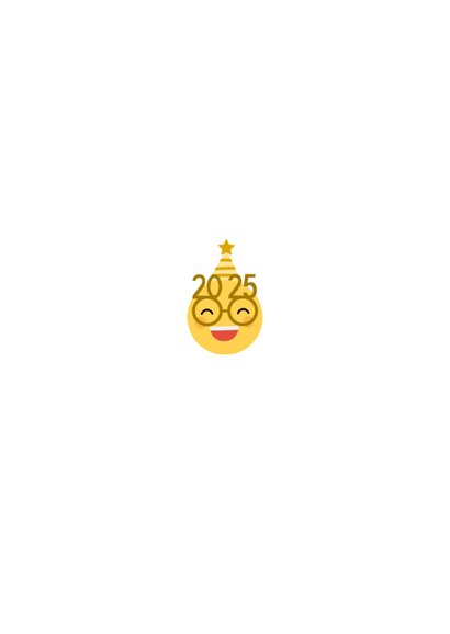 Nieuwjaarskaart happy new year emoji met 2025 bril Achterkant