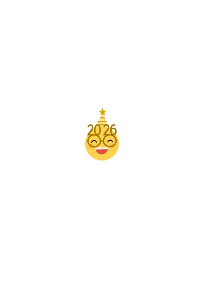 Nieuwjaarskaart happy new year emoji met 2026 bril Achterkant