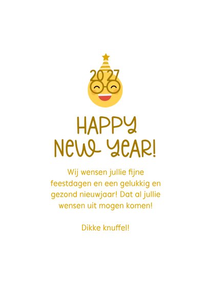 Nieuwjaarskaart happy new year emoji met 2027 bril 3