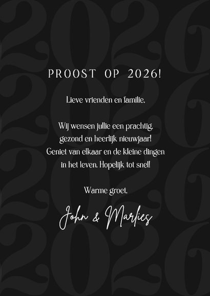 Nieuwjaarskaart happy new year oliebollen zwart 2026 3