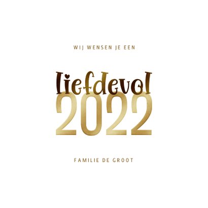 Nieuwjaarskaart hartjes liefdevol 2022 goudlook 3