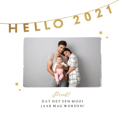 Nieuwjaarskaart hello 2021 foto sterren goud liefde 2