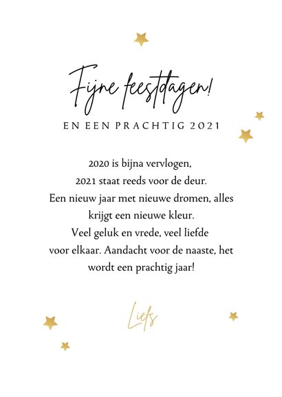 Nieuwjaarskaart Hello 2021 slinger fotocollage sterren goud 3