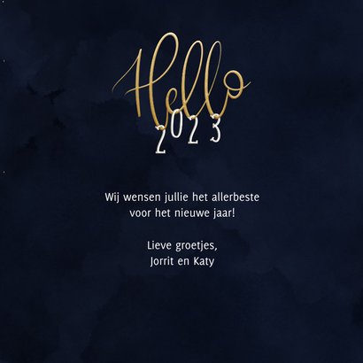 Nieuwjaarskaart 'Hello 2023' geschreven 3