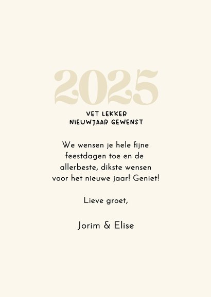 Nieuwjaarskaart hondje met oliebollen en jaartal 2025 3