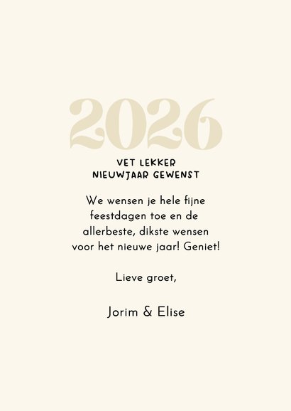 Nieuwjaarskaart hondje met oliebollen en jaartal 2026 3