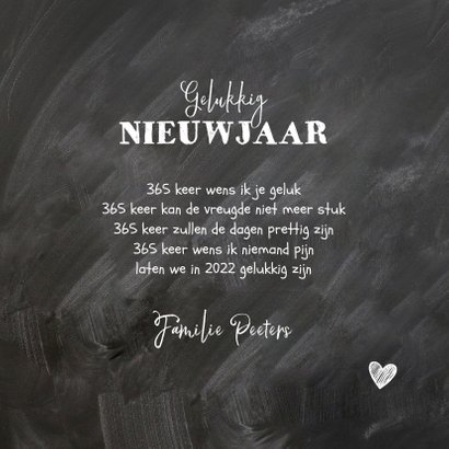Nieuwjaarskaart hout krijtbord hartjes lampjes foto 3