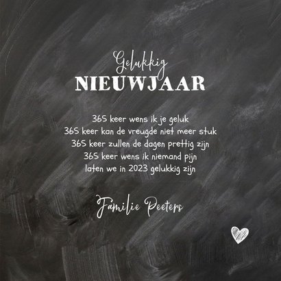 Nieuwjaarskaart hout krijtbord hartjes lampjes foto 3