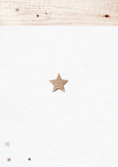Nieuwjaarskaart houtlook met fotocollage en sterren Achterkant