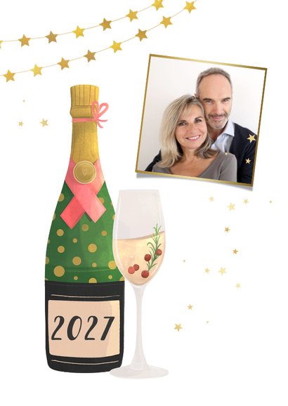 Nieuwjaarskaart illustratie champagne sterren 2027 2