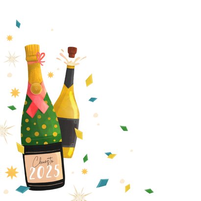 Nieuwjaarskaart illustratie champagneflessen drie foto's 2