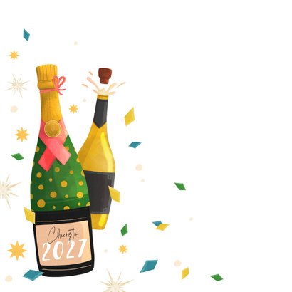 Nieuwjaarskaart illustratie champagneflessen drie foto's 2