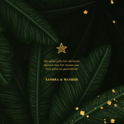 Nieuwjaarskaart jungle bladeren met gouden New Year 3