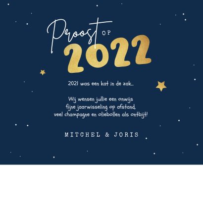Nieuwjaarskaart kat oliebollen grappig 2022 kater sterren 3