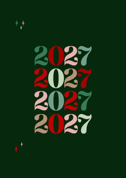 Nieuwjaarskaart kleurrijk typografie grote jaartallen 2