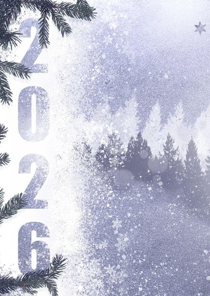 Nieuwjaarskaart label 2026 blauw winter 2