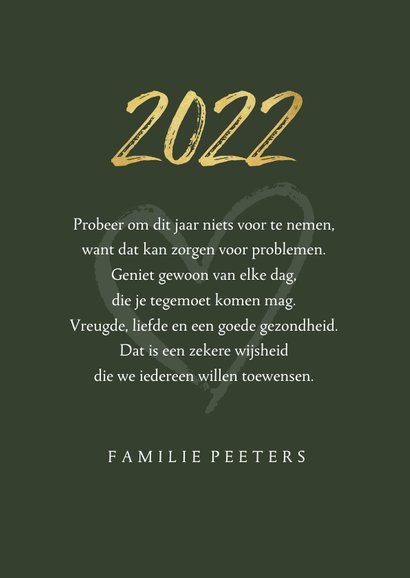 Nieuwjaarskaart liefde foto groen goud hartjes 3