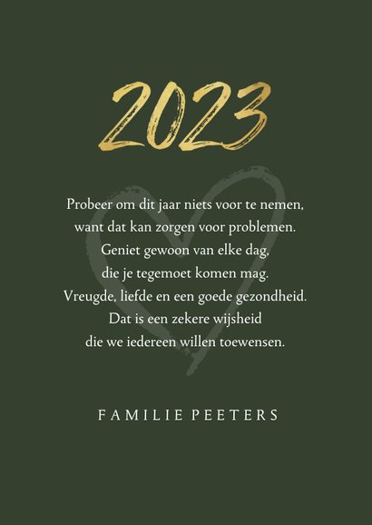 Nieuwjaarskaart liefde foto groen goud hartjes 3
