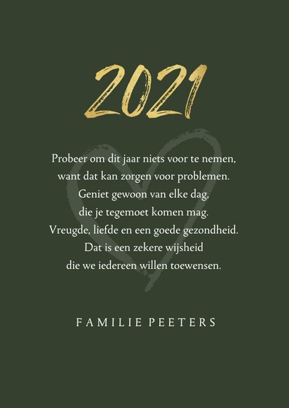 Nieuwjaarskaart liefde foto groen goud hartjes 3