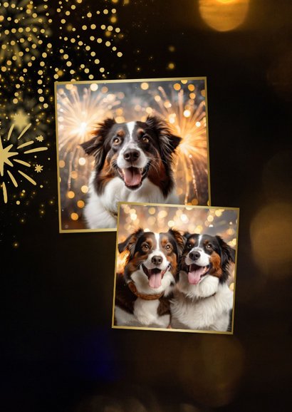 Nieuwjaarskaart met 2027 3D met 2 foto's en vuurwerk 2