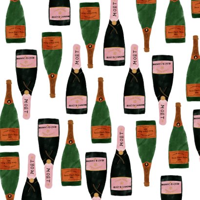 Nieuwjaarskaart met champagneflessen en cheers! Achterkant