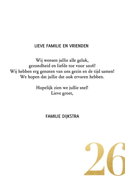 Nieuwjaarskaart met fotocollage en gouden 2026 3