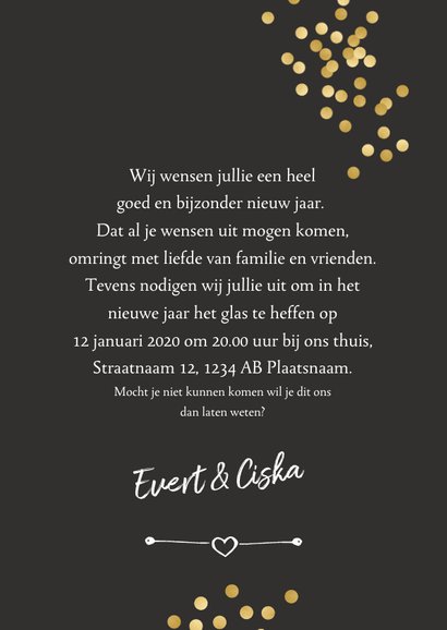 Nieuwjaarskaart met gouden confetti en evt. uitnodiging 3