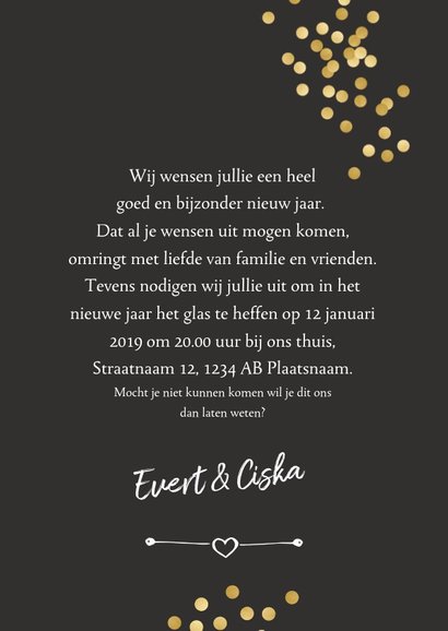 Nieuwjaarskaart met gouden confetti en evt. uitnodiging 3