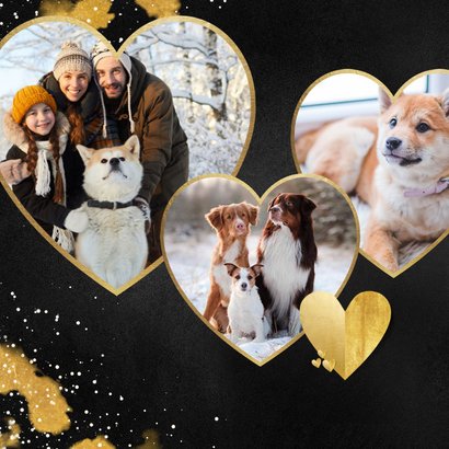 Nieuwjaarskaart met gouden hartjes en eigen foto's 2