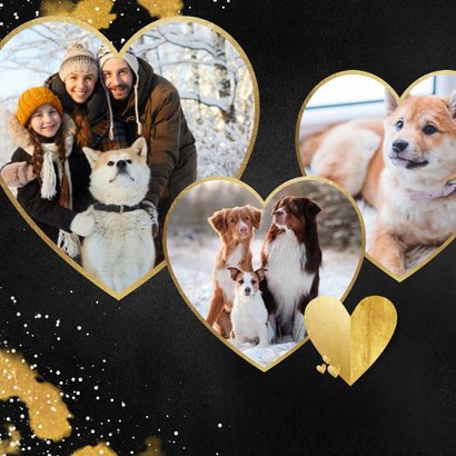 Nieuwjaarskaart met gouden hartjes en eigen foto's 2