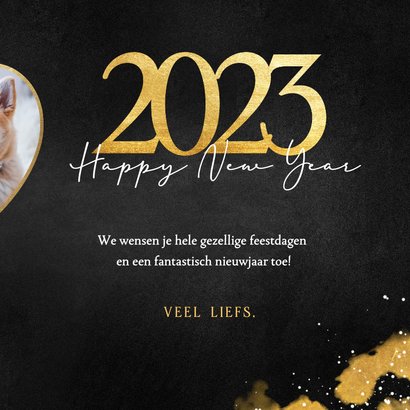 Nieuwjaarskaart met gouden hartjes en eigen foto's 3