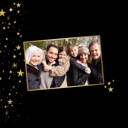 Nieuwjaarskaart met gouden sterren en 2021 fotocollage 2